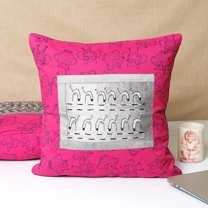 16" Hand Embroidered Cotton Cushion Cover Pack Of 2