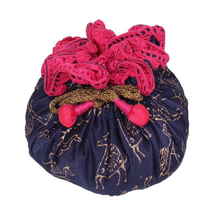 Party Wear Camel Print Navy Blue Colour Drawstring Gift Potli  (Blue)