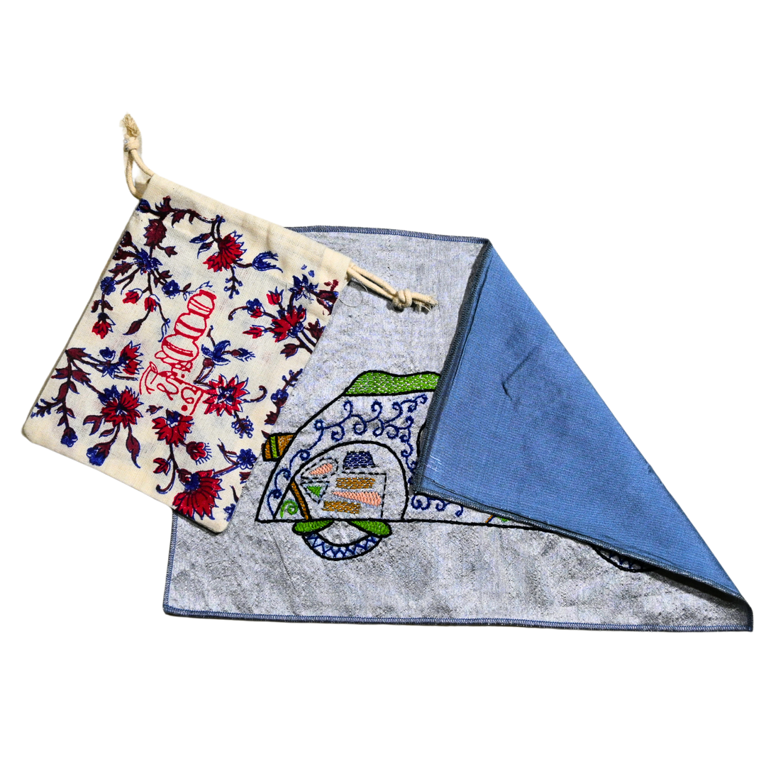 Indha Indo-Italian Scooter Hand Embroidery Panel – Retro Art on Dupion Silk | DIY Decor | Travel-Inspired Gift