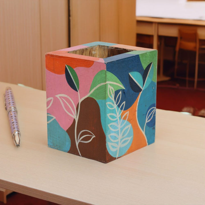 Indha's Hand-Painted MDF Pen Stand - A Sustainable and Stylish Solution for Organizing Your Writing Essentials | Decorative Hand Painted Pen Stand |