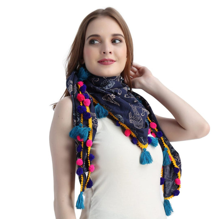 Animal Block Printed  Navy Blue Scarf for Girls & Woman