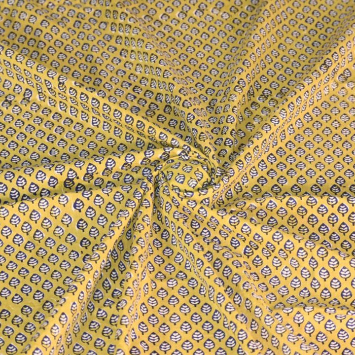 INDHA Hand Block-Printed Cotton Fabric | Navy Blue And White Leaf Design Motif Green Cotton Fabric | Hand Block Printed Fabric | Home Utility | Fashion Utility | Gifting | Gifts For Him | Gifts For Her | Home Furnishing | Jaipuri Block Print Fabric