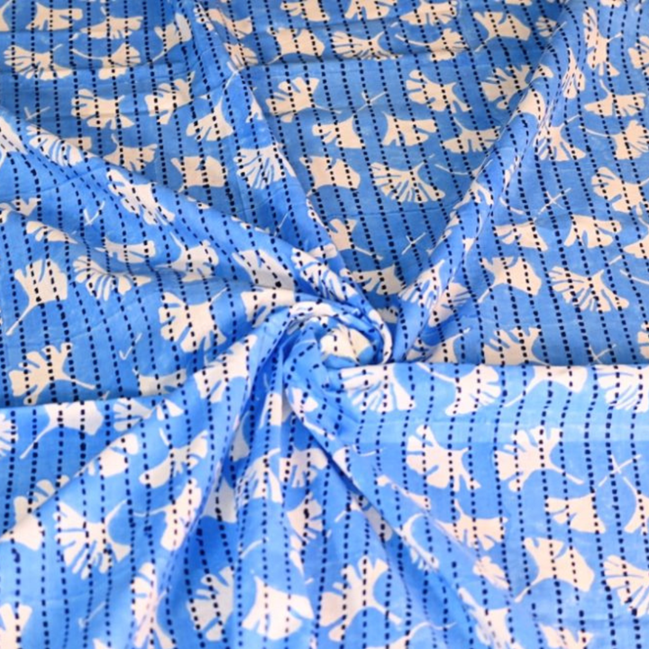INDHA Hand Block-Printed Cotton Fabric | White Flower Design Motif Blue Cotton Fabric | Hand Block Printed Fabric | Home Utility | Fashion Utility | Gifting | Gifts For Him | Gifts For Her | Home Furnishing | Jaipuri Block Print Fabric