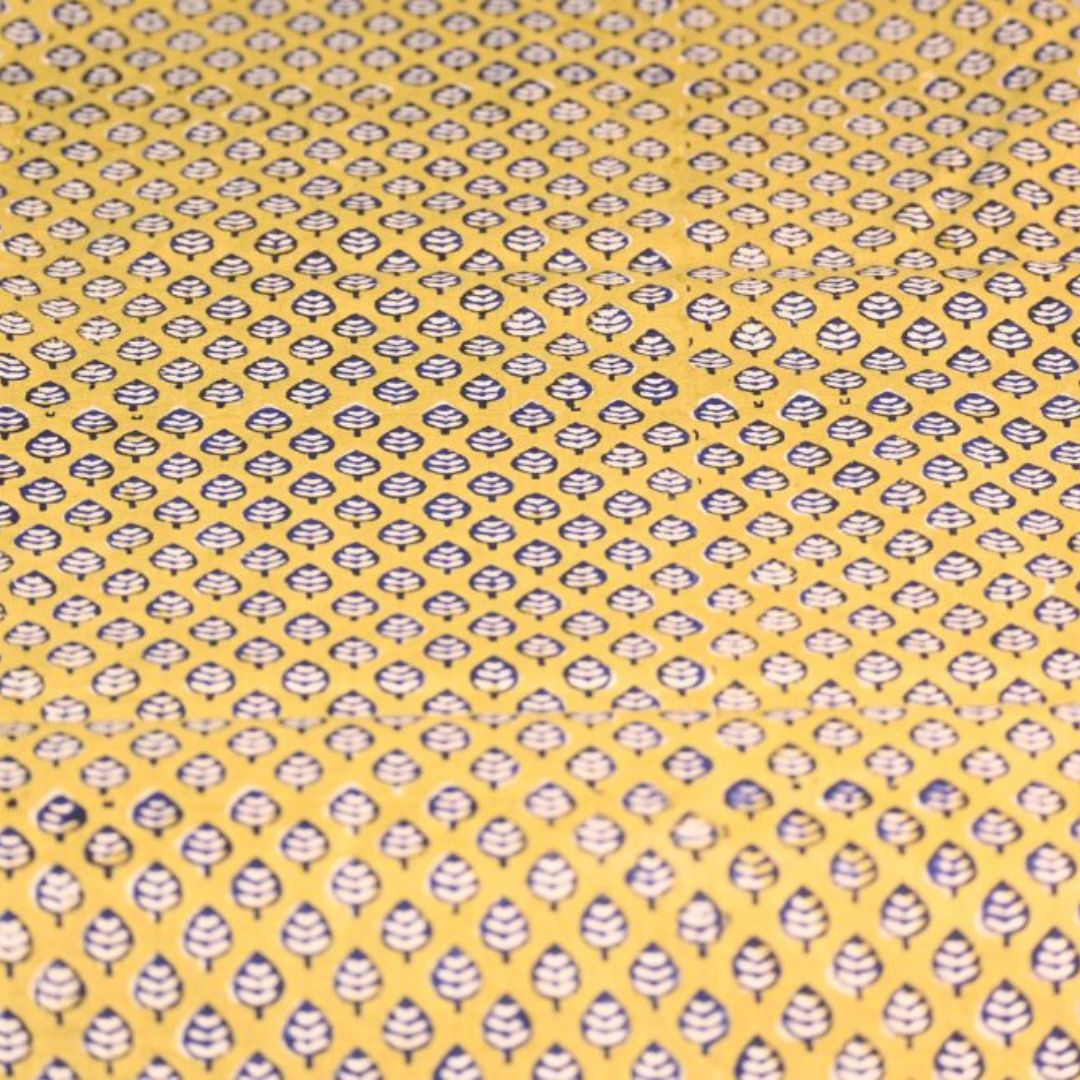 INDHA Hand Block-Printed Cotton Fabric | Navy Blue And White Leaf Design Motif Green Cotton Fabric | Hand Block Printed Fabric | Home Utility | Fashion Utility | Gifting | Gifts For Him | Gifts For Her | Home Furnishing | Jaipuri Block Print Fabric