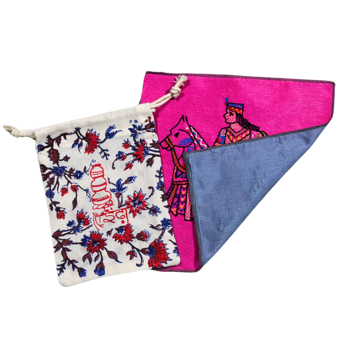 Indha Kachhi Ghodi Hand Embroidery Panel – Folk Horse Motif on Dupion Silk | DIY Decor | Cultural Gift