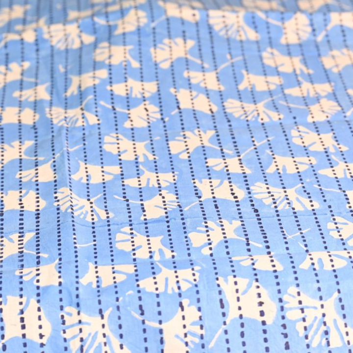 INDHA Hand Block-Printed Cotton Fabric | White Flower Design Motif Blue Cotton Fabric | Hand Block Printed Fabric | Home Utility | Fashion Utility | Gifting | Gifts For Him | Gifts For Her | Home Furnishing | Jaipuri Block Print Fabric