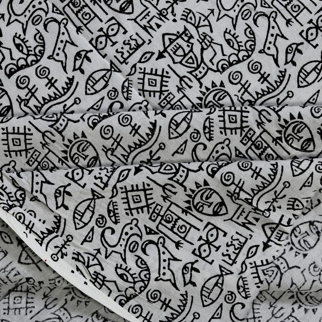INDHA Tribal Art Block Printed Cotton Fabric