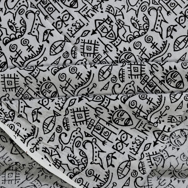 INDHA Tribal Art Block Printed Cotton Fabric