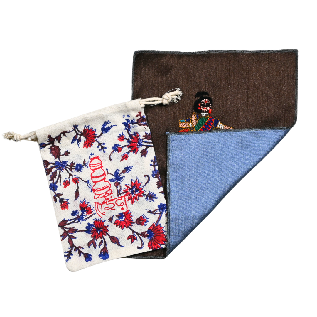 Indha Indian Classical Dance Pose Hand Embroidery Panel – Cultural Art on Dupion Silk | DIY Decor | Gift for Dancers