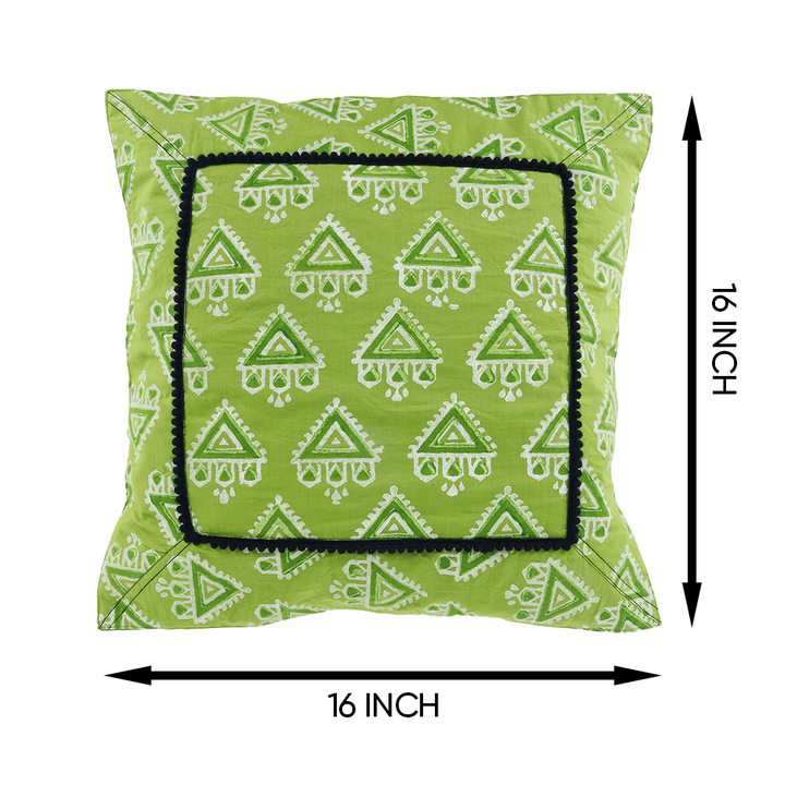 Indha Hand Block Printed Cushion Cover Temple Print | 16x16 Cushion Cover Set of 2 | Green Cotton Cushion Cover | Home Decor | Home Furnishing | Throw Cushion Covers | Corporate Gifting | Block Printed Cushion Cover | Eco-Friendly
