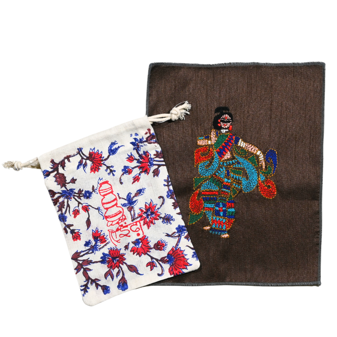 Indha Indian Classical Dance Pose Hand Embroidery Panel – Cultural Art on Dupion Silk | DIY Decor | Gift for Dancers