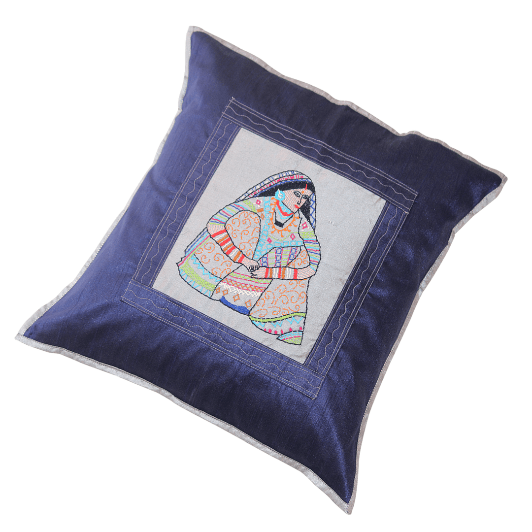 Indha Embroidered Cushion Covers Gypsy-Lady Embroidery | 16X16 Cushion Covers Set of 2 | Homer Furnishing | Home Decor | Corporate Gifting