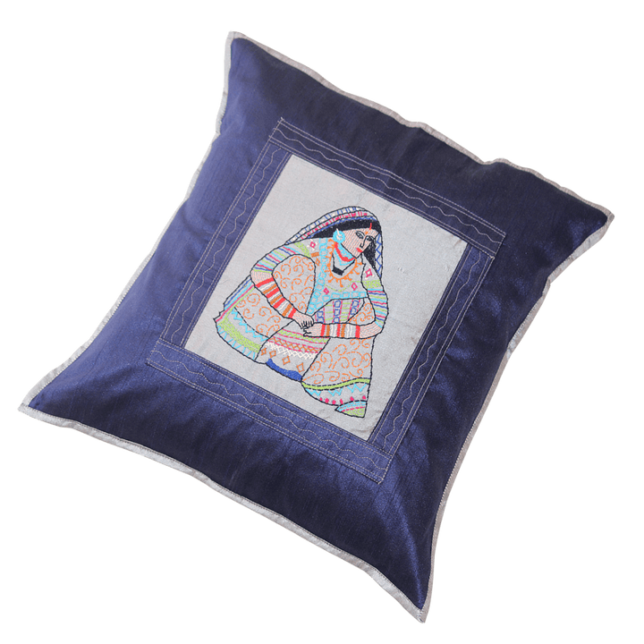 Indha Embroidered Cushion Covers Gypsy-Lady Embroidery | 16X16 Cushion Covers Set of 2 | Homer Furnishing | Home Decor | Corporate Gifting