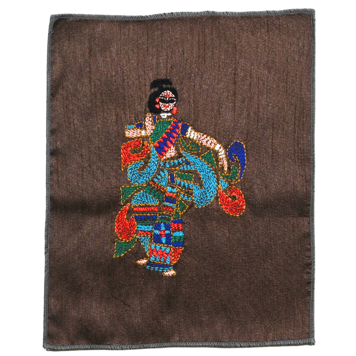 Indha Indian Classical Dance Pose Hand Embroidery Panel – Cultural Art on Dupion Silk | DIY Decor | Gift for Dancers