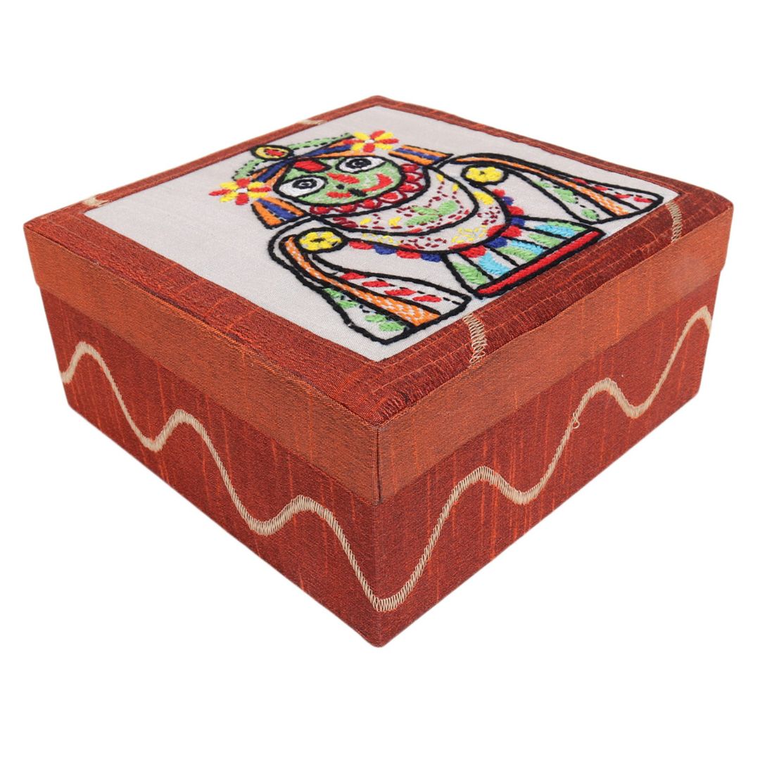 INDHA Hand Embroidered Jagannath Motif Rust Colour Multi utility Gift Box &Storage Box
