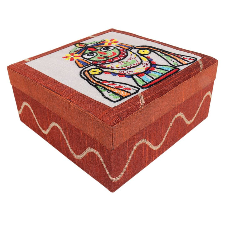 INDHA Hand Embroidered Jagannath Motif Rust Colour Multi utility Gift Box &Storage Box