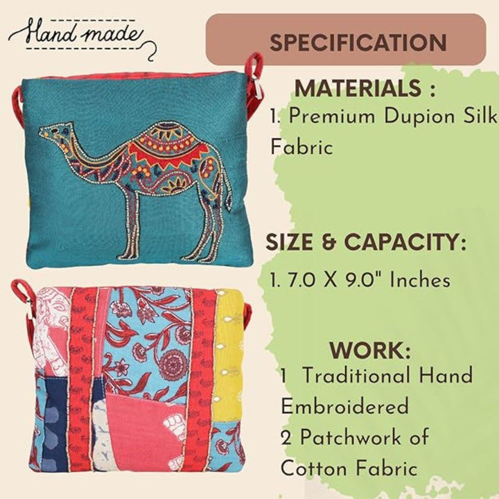 Indha Handmade Cotton Sling Bag for & Women – Hand Block Printed & Hand Embroidered Crossbody Bag | Ethnic, Eco-Friendly, Stylish & Spacious – Casual Everyday Use