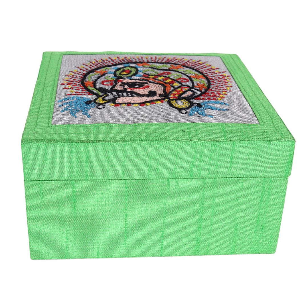 INDHA Chhau Mask Embroidered Motif Multi Utility Gift Box & Storage Box Small