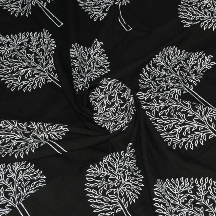 INDHA Hand Block-Printed Jaipuri Cotton Fabric Black Tree Design Motif | Hand Block Printed Fabric | Home Utility | Fashion Utility | Gifting | Gifts For Him | Gifts For Her | Home Furnishing | 3 Meter X 42-44 Wide