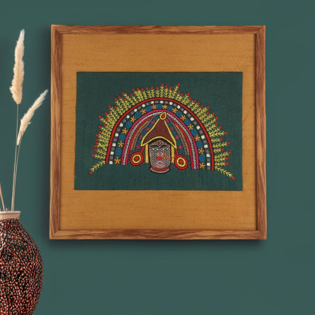 Indha Hand-Embroidered Chhau Wall Art Decor | Handmade Wood Gift