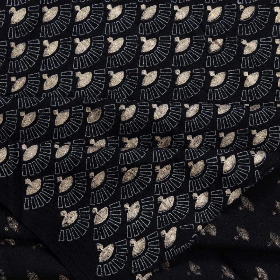 INDHA Japanese Hand Fan Block Printed Cotton Fabric