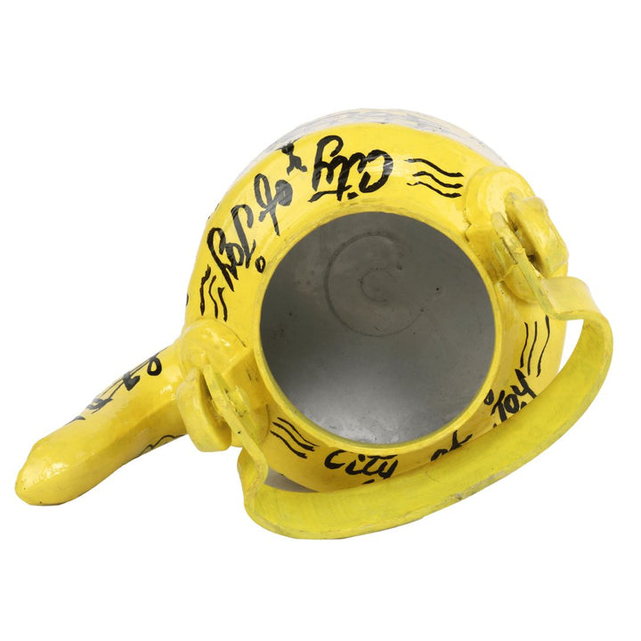 INDHA Kolkata City of Joy Yellow Colour Aluminum Hand-painted Tea/Coffee Kettle/Decorative Kettle