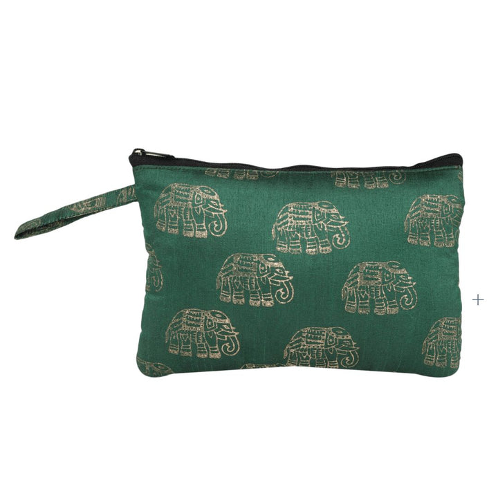 Green Colour Hand Block-Printed Utility Pouch/Pen, Pencil Pouch/Stationery Organizer/Cosmetic Pouch