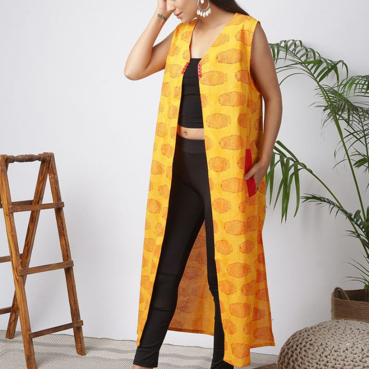 Orange Block Printed Shrug