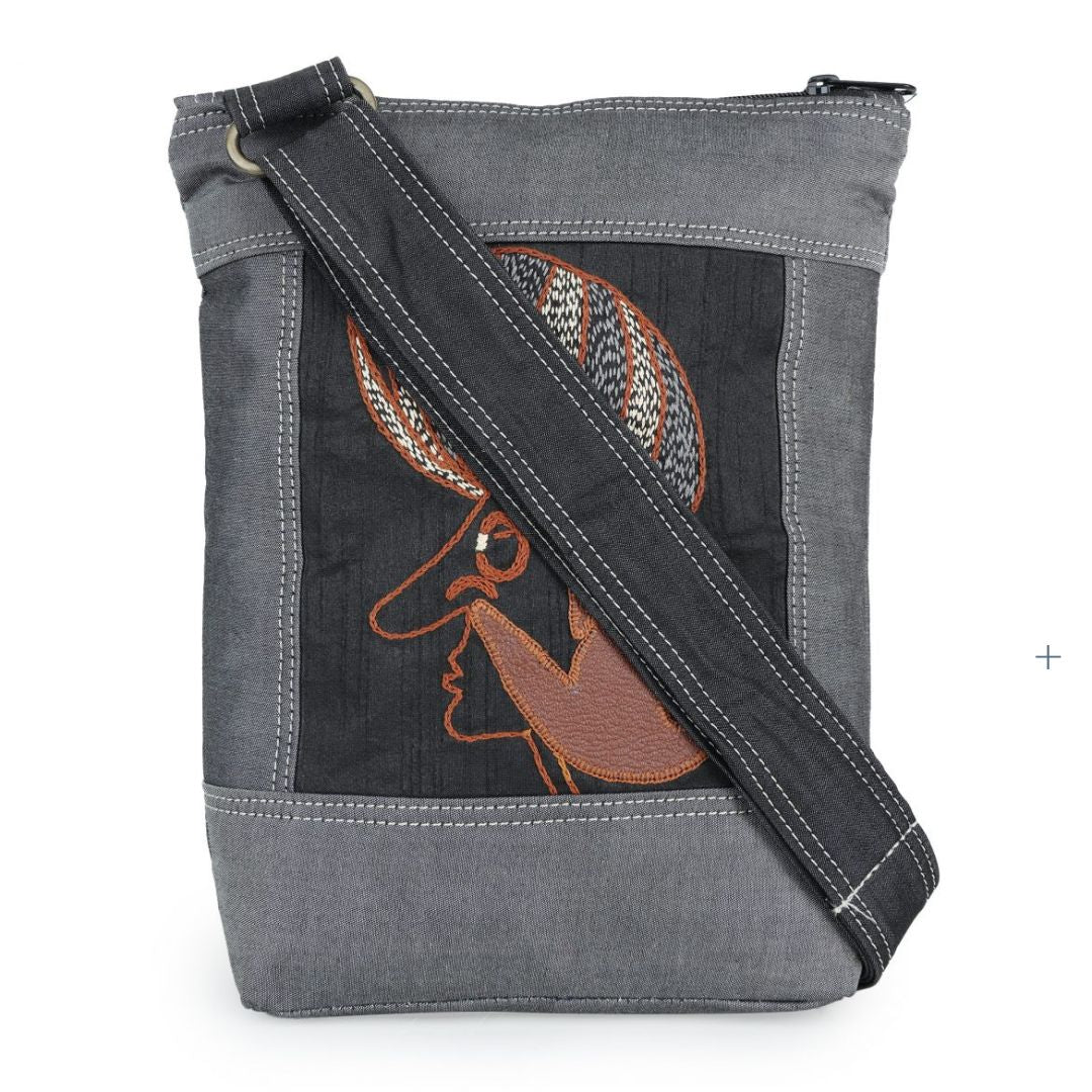 INDHA Hand-Embroidered Denim Sling Bag