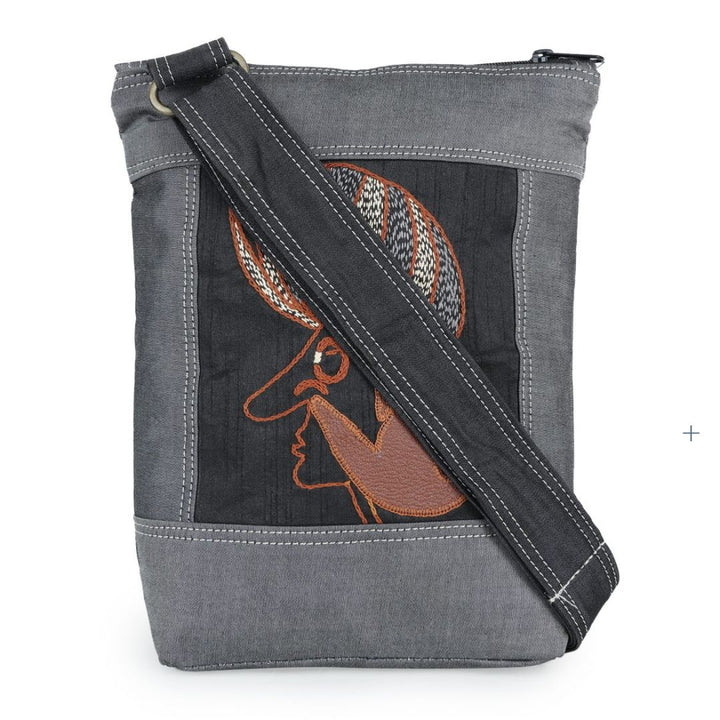 INDHA Hand-Embroidered Denim Sling Bag