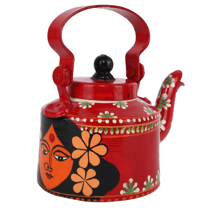 INDHA Decorative Aluminium Handpainted Kettle Motherhood Theme | Hand-painted Kettle Red | Exquisite Design | Gift Piece | Home Décor