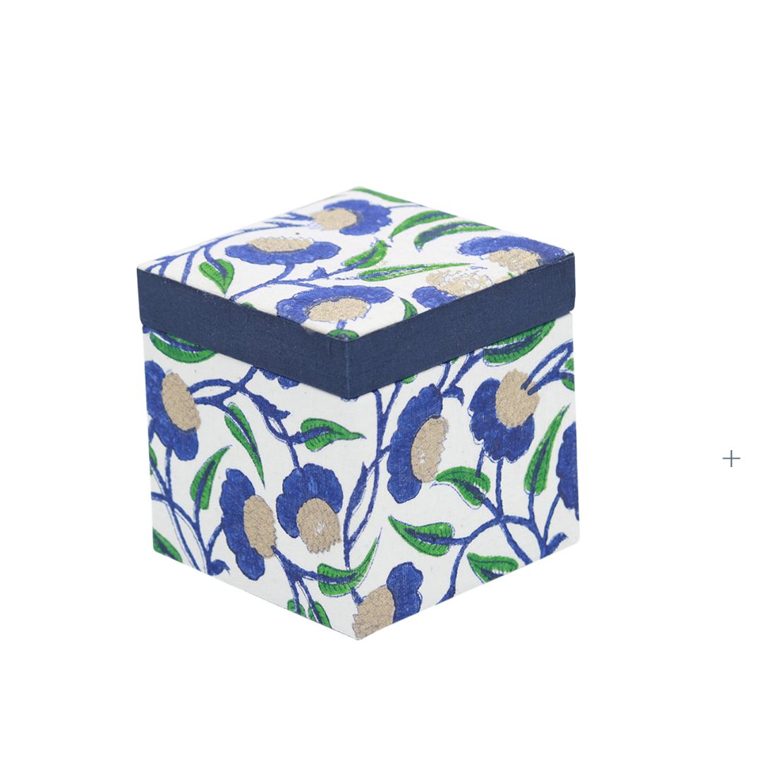 Flower Block Blue &amp; White Colour Hand Block Printed Gift Box