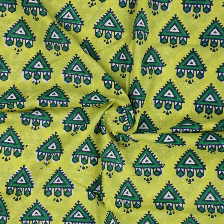 Indha Hand Block-Printed Multicolor Temple Design Motif Light Green Cotton Fabric | Hand Block Printed Fabric | Home Utility | Fashion Utility | Gifting | Gifts For Him | Gifts For Her | Home Furnishing | Jaipuri Block Print Fabric