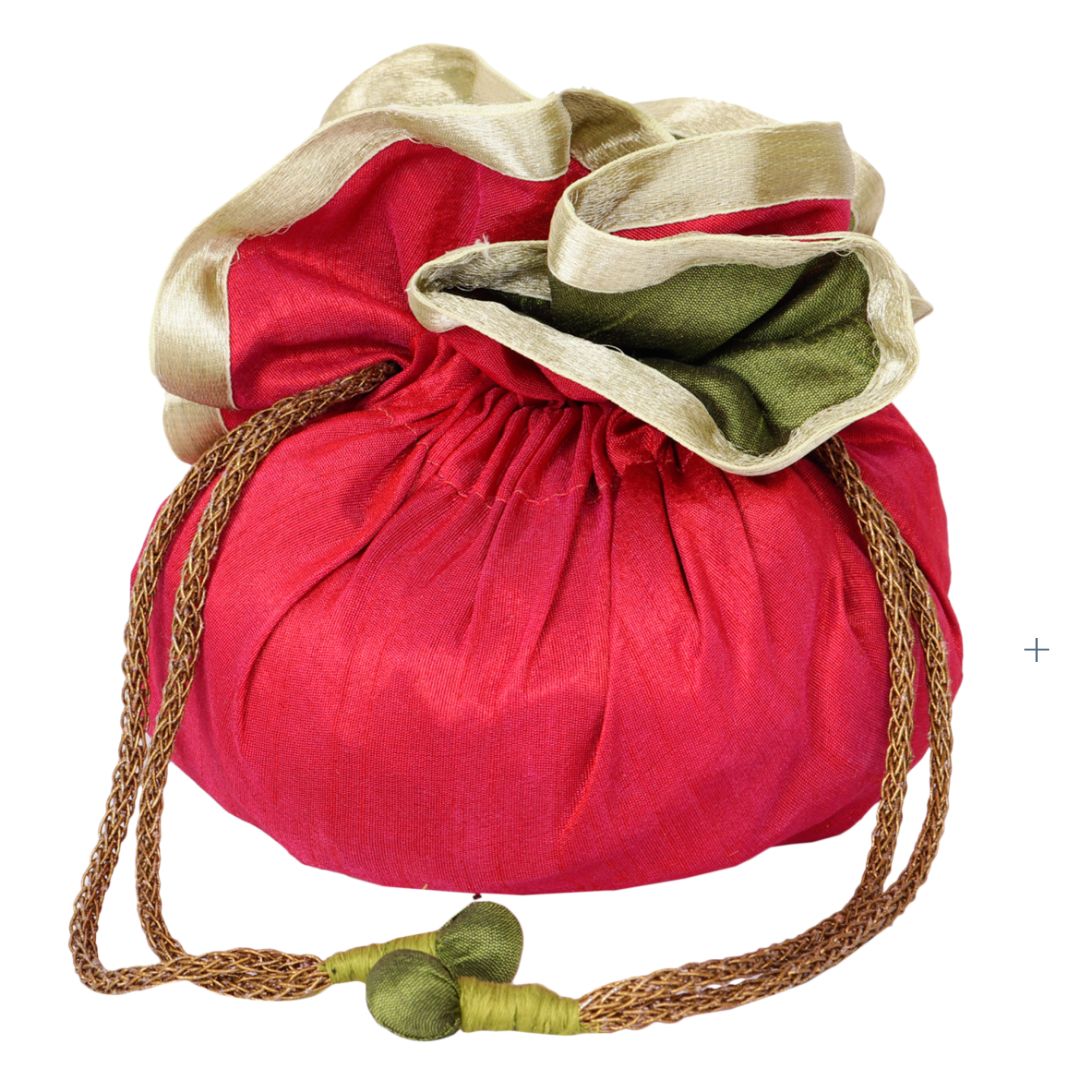 INDHA Ethnic Dupion Silk Pink Colour Draw String Potli Pouch  (Pink)