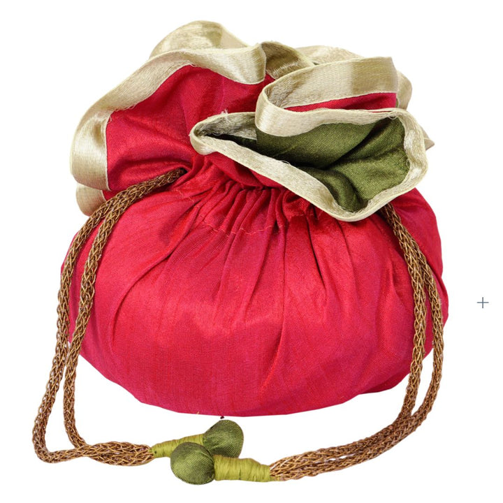 INDHA Ethnic Dupion Silk Pink Colour Draw String Potli Pouch  (Pink)