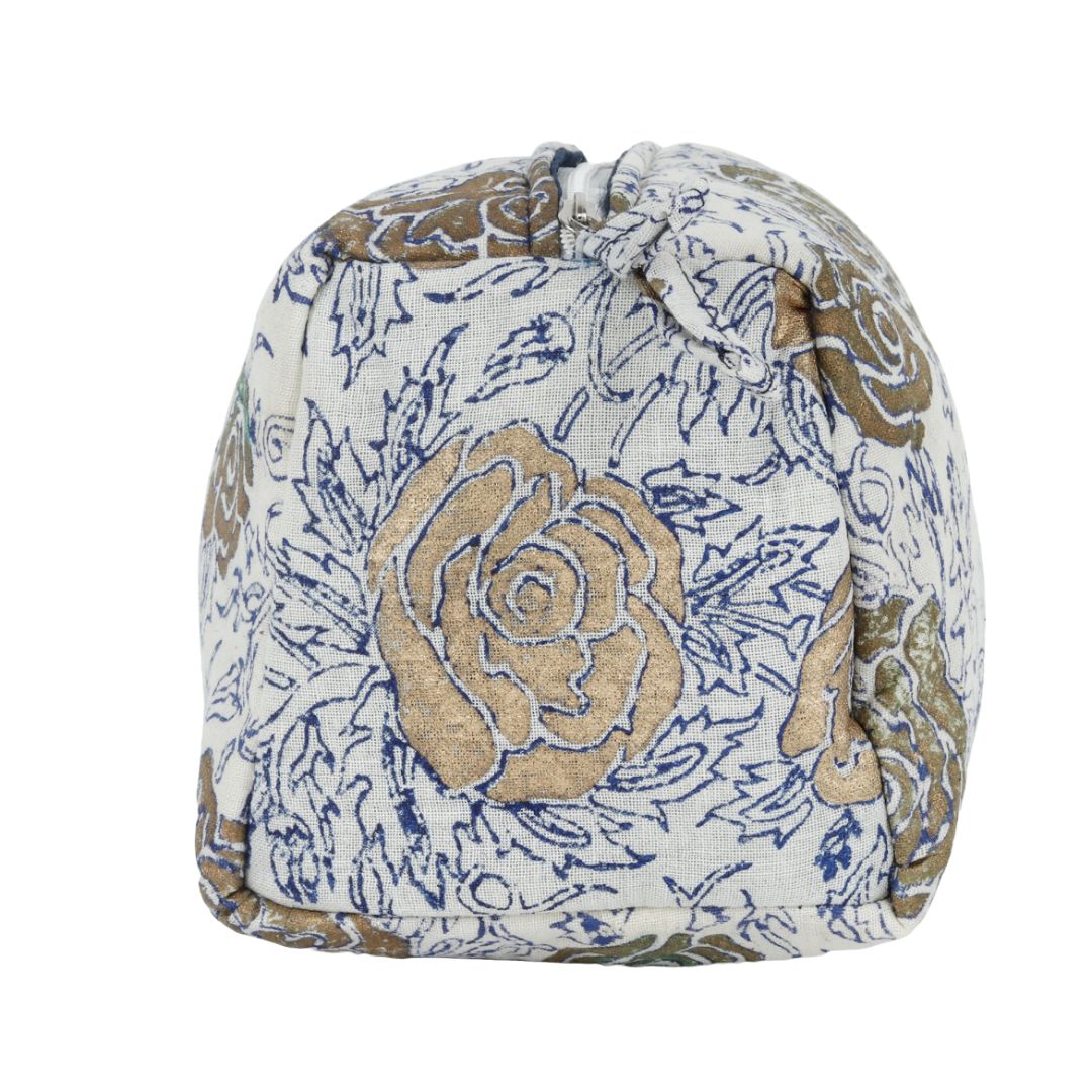 Hand Block Printed Flower Design Small Travel Kit Cotton Pouch | Travel Kit | Small Pouch | Travel Utility | Accessory
