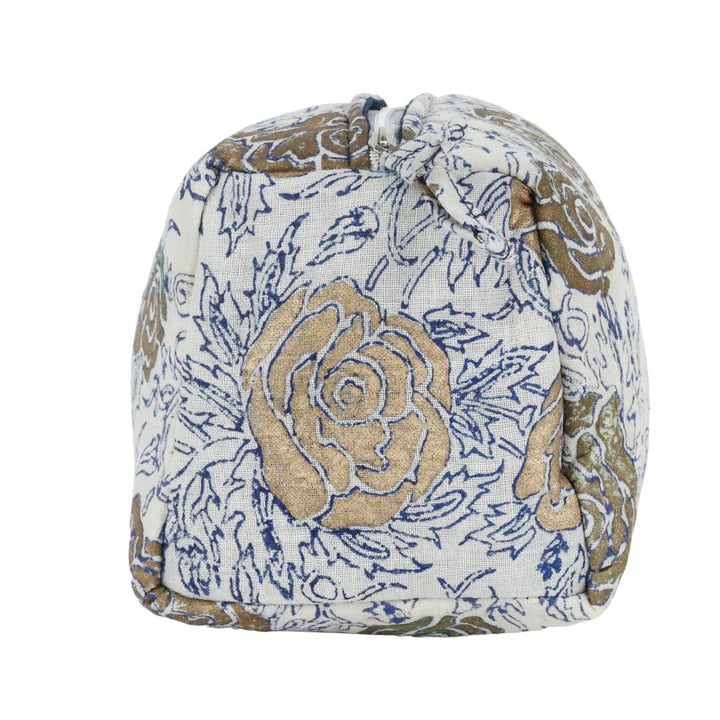 Hand Block Printed Flower Design Small Travel Kit Cotton Pouch | Travel Kit | Small Pouch | Travel Utility | Accessory