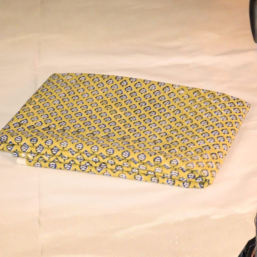 INDHA Hand Block-Printed Cotton Fabric | Navy Blue And White Leaf Design Motif Green Cotton Fabric | Hand Block Printed Fabric | Home Utility | Fashion Utility | Gifting | Gifts For Him | Gifts For Her | Home Furnishing | Jaipuri Block Print Fabric