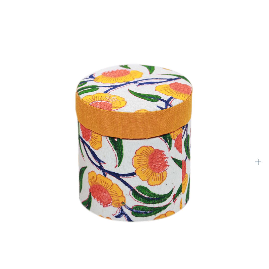 Yellow Colour Hand Block Printed Round Gift Box
