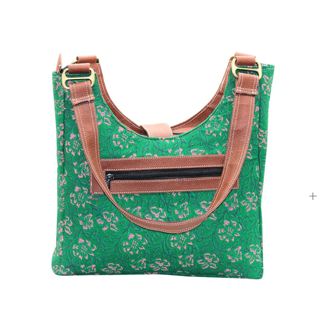 Green Colour Cotton Hand Block Printed Shoulder Bag for Girls/Women