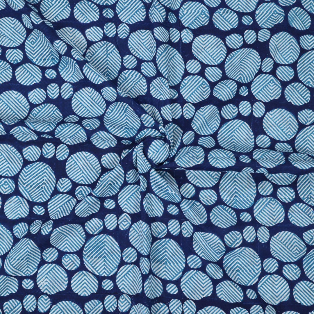 INDHA Hand Block-Printed Cotton Fabric | Blue And White Geometric Design Motif Navy Blue Cotton Fabric | Hand Block Printed Fabric | Fashion Utility | Gifting | Gifts For Him | Gifts For Her | Home Furnishing | Jaipuri Block Print Fabric