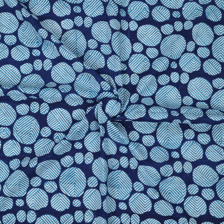 INDHA Hand Block-Printed Cotton Fabric | Blue And White Geometric Design Motif Navy Blue Cotton Fabric | Hand Block Printed Fabric | Fashion Utility | Gifting | Gifts For Him | Gifts For Her | Home Furnishing | Jaipuri Block Print Fabric