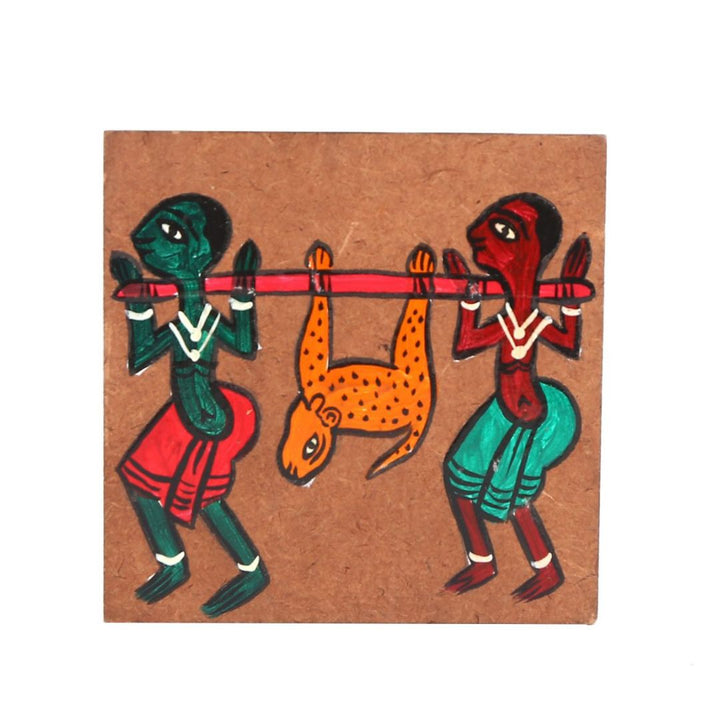 INDHA Pata Chitra Art hand-painted recycled wooden coasters Pack of Six Living Room Décor | Tribal Craft