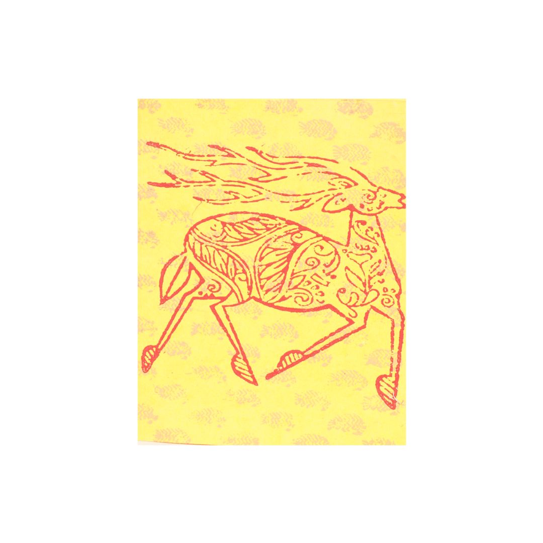Deer Hand Block Print Yellow Colour Pack of 5 Greeting Card