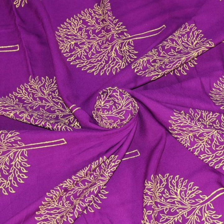 INDHA Hand Block-Printed Jaipuri Cotton Fabric Purple Tree Design Motif | Hand Block Printed Fabric | Home Utility | Fashion Utility | Gifting | Gifts For Him | Gifts For Her | Home Furnishing | 3 Meter X 42-44 Wide