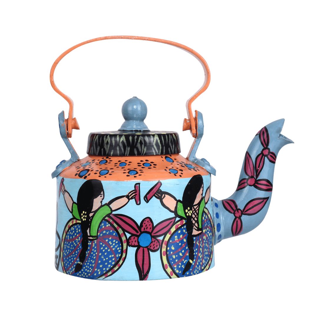 INDHA Tribal art Aluminium Handpainted Table top Tea Kettle