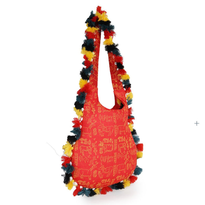 INDHA Handcrafted Block-Printed Multicolor Jhola Bag