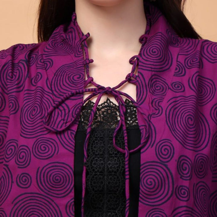 Indha Hand Block Printed Purple Shrug Jacket for Girls | Open Front Shrug For Girls | Swirl Motifs Print Purple Short Jacket &amp; Boleros For Girls