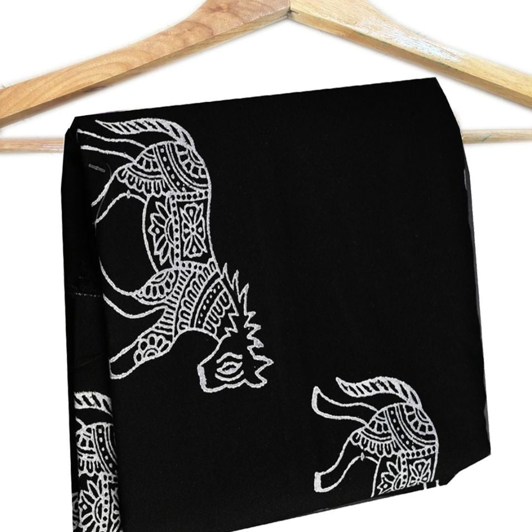 INDHA Hand Block-Printed Jaipuri Cotton Fabric Black Horse Design Motif | Hand Block Printed Fabric | Home Utility | Fashion Utility | Gifting | Gifts For Him | Gifts For Her | Home Furnishing | 3 Meter X 42-44 Wide