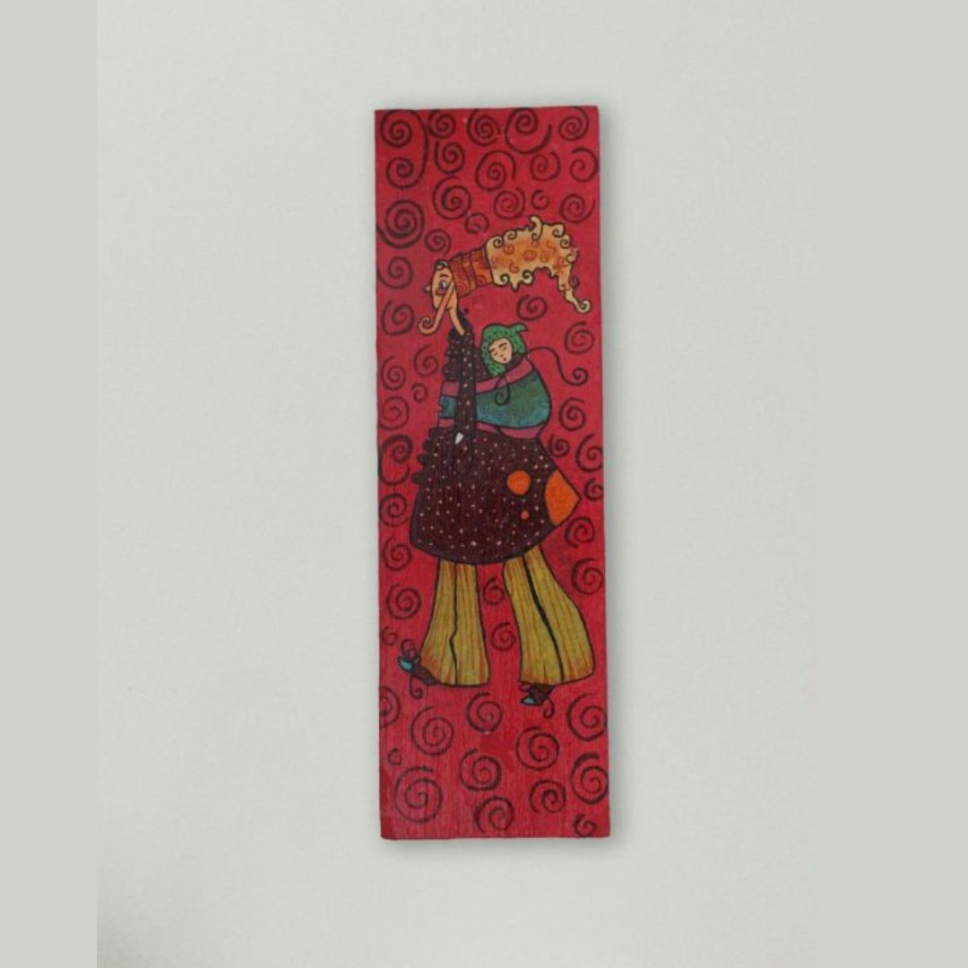 Indha Hand-Painted Wall Art, Tribal Art Mother &amp; Daughter Painting | Wooden Hand Painted Wall hanging Artwork/Decor Tribal women Wall hanging art |